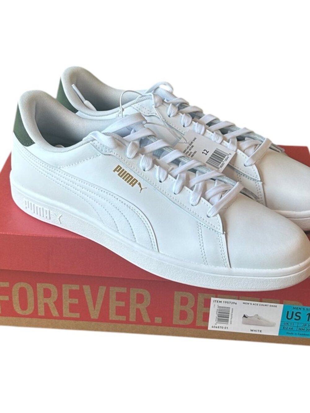 PUMA Men's Ace Court Shoe White Size 12